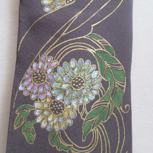 Vintage silk tie with handmade embossed painted designs like new