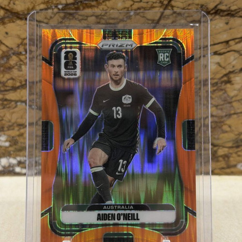 2026 Panini Prizm FIFA World Cup Soccer Aiden O'Neill RC Orange Flash card