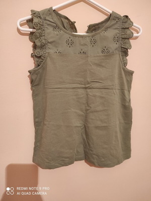 Blouse khaki cotton with perforated design, sizes XS and S