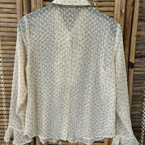 Zara Sheer Polka Dot Ruffle Blouse, cream, size XS