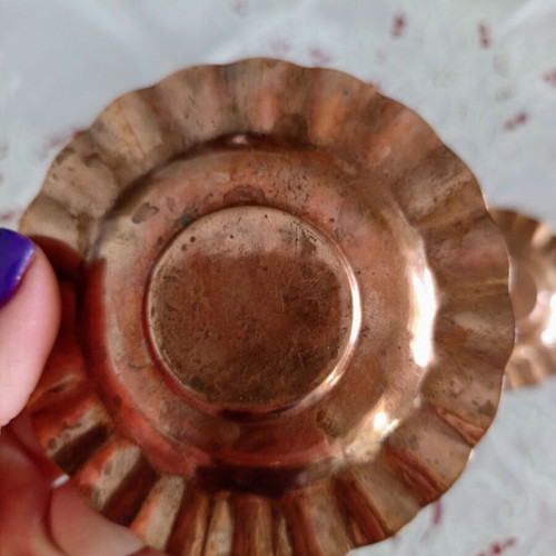 Vintage copper plates used, set of 2, pleated edge