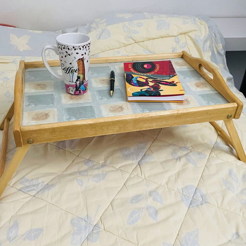 Wooden bed tray with folding legs like new