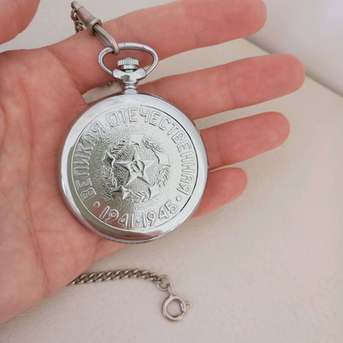 Molnija Soviet Victory Pocket Watch used, mechanical, WWII commemorative