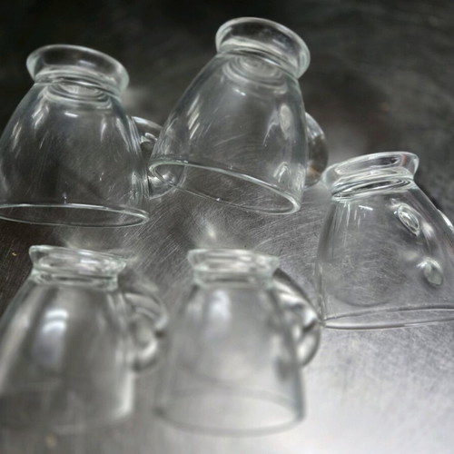 Set of five glass cups new