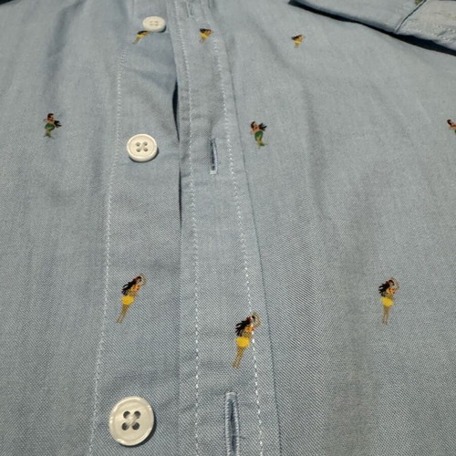 Pull & Bear Oxford Shirt Large with embroidered Hula Dancers, like new