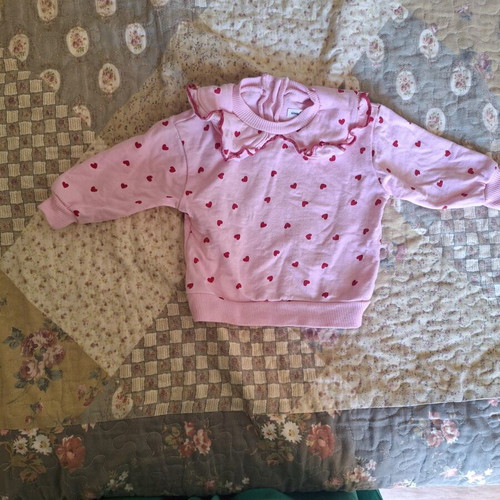 Pink baby sweatshirt with hearts and collar, Sinsay
