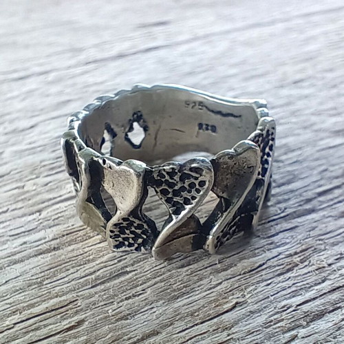 Vintage 925 Silver Ring size 61, handmade grunge biker design
