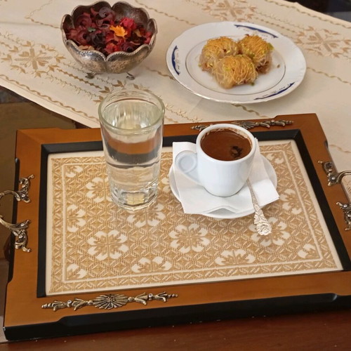 Handmade wooden tray with authentic Lefkadian embroidery