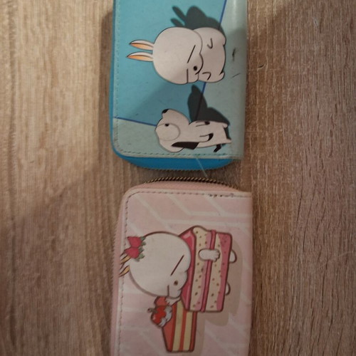 Wallets used with designs, blue and pink, set of 2