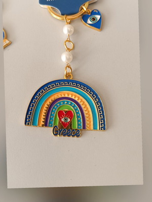Keychain new with rainbow and evil eye, Aegeanart