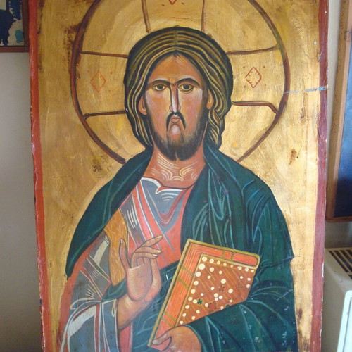 Christ painting on wooden door used 66x41 cm
