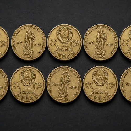 Soviet Commemorative Coins 1 Ruble 1965 Used, Set of 10