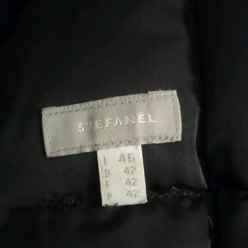 Stefanel satin jacket like new, black with fur collar