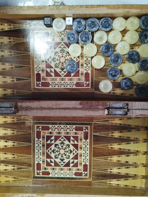 Handmade backgammon with mother-of-pearl small new from solid wood