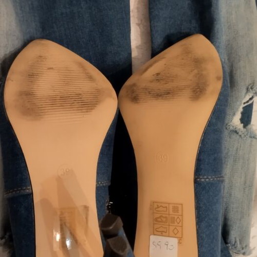 Over-the-knee boots used, blue with 9cm high heel and distressed design