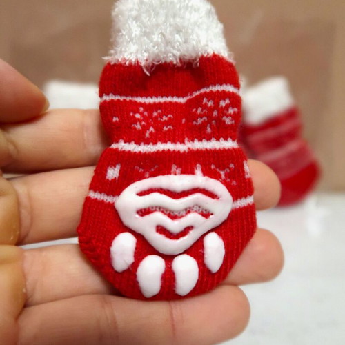 Socks for small dogs or cats new, Christmas red with anti-slip pads
