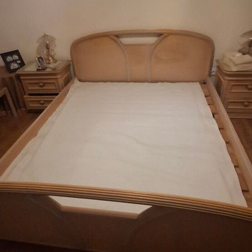 Handmade bedroom set with double bed, 2 nightstands and dresser with mirror