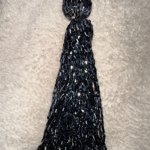 Long Anthracite Necklace with Shiny Beaded Tassel like new