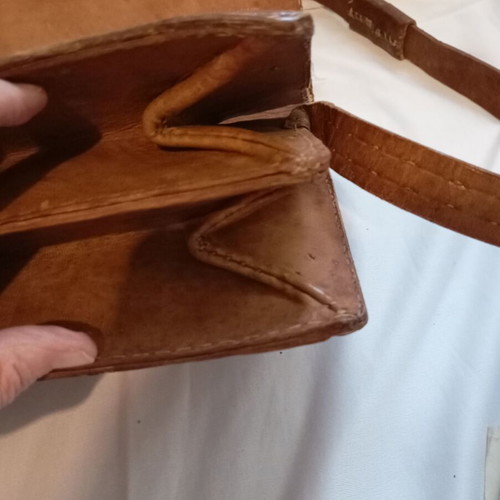 Vintage Ostrich Leather Shoulder Bag, Genuine Embossed Skin, Brown