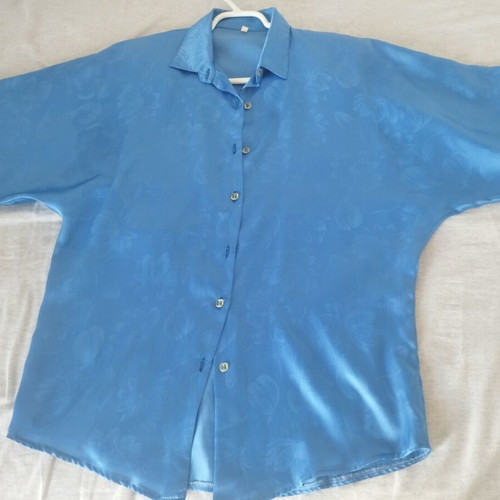 Vintage Satin Shirt electric blue jacquard paisley small medium like new