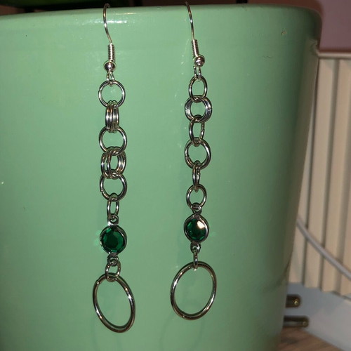 Poison Ivy handmade gothic Y2k boho earrings new, green silver
