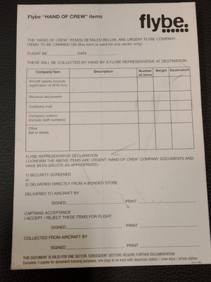 Flybe Hand of Crew Declaration Item new, collectible aviation block