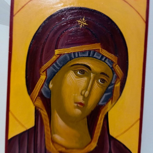 Hand-painted icon of Virgin Mary on wood 30x40 cm new