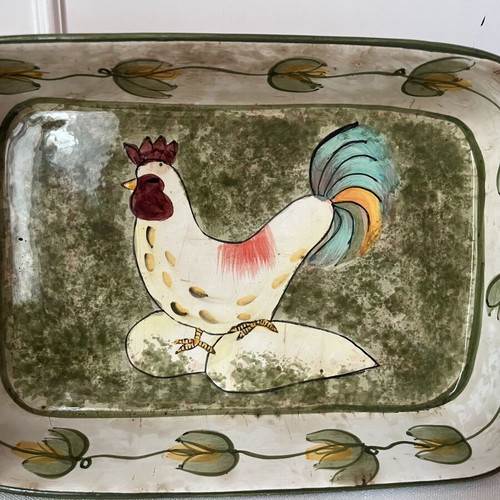 Vintage ceramic oven baking dishes set with rooster motif