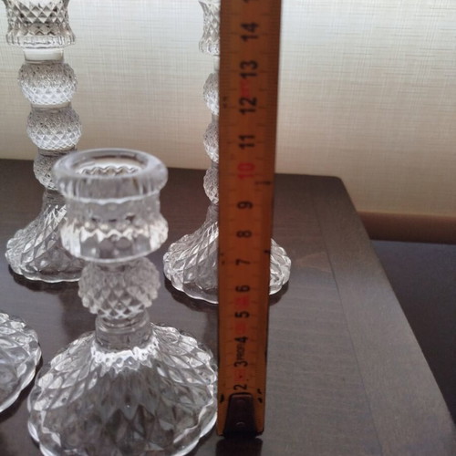 Glass candlesticks like new, set of 8 large and 2 small