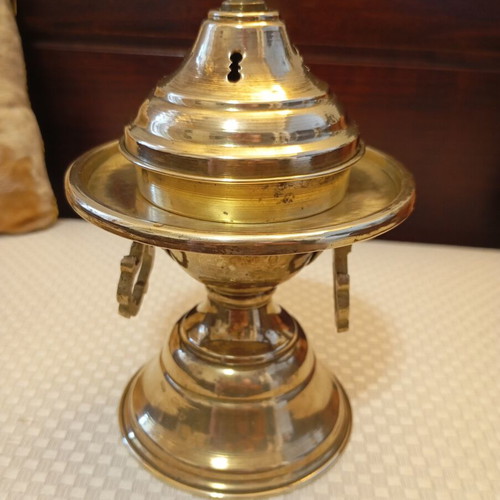 Bronze incense burner used, small mangali with decorative lid