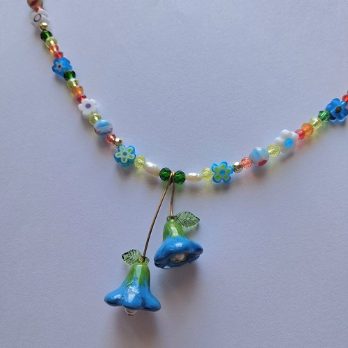 Floral Garden Handmade Necklace colorful, gold accents