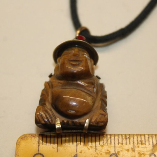 Tiger Eye Buddha pendant necklace, 14K gold plated