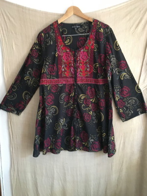 Floral tunic dress, made in India, size L, cotton