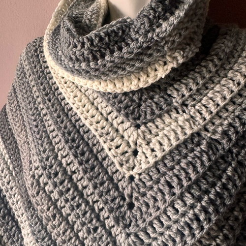 Handmade knitted poncho with turtleneck made to order, gray and white