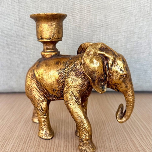 Elephant Candlestick with Gold Antique Patina 15cm Height