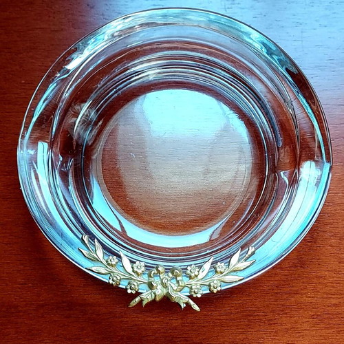 Decorative crystal ashtray with gold-plated olive branch new