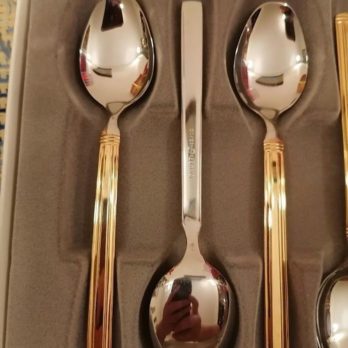 Collezione Acciaio & Oro teaspoons set 6 new 24K gold plated