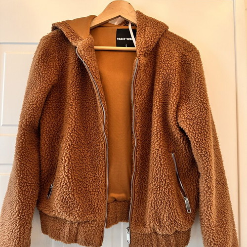 Synthetic fleece jacket, brown, size small