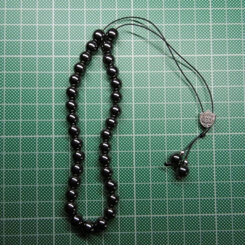 Handmade hematite worry beads with 33+2 beads and silver shield