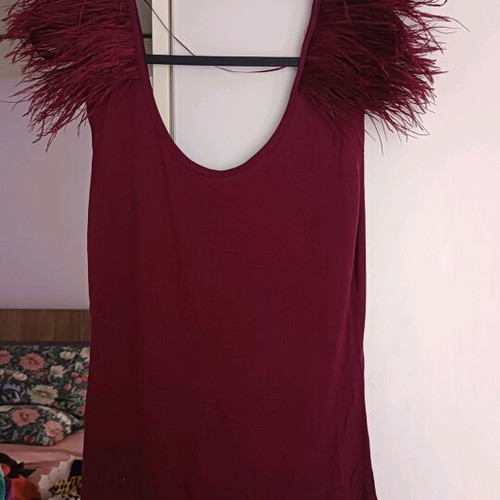 T-shirt with feather sleeves like new, red
