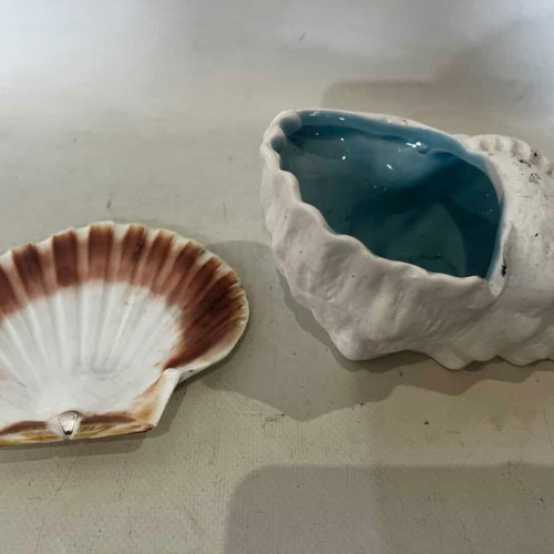 Decorative seashells set of 2 used, sizes 8x17x10 and 12x13