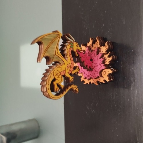 Wooden dragon decorative magnet, 10cm
