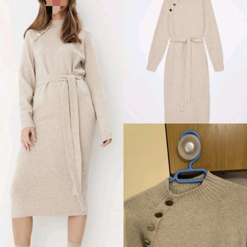Mohito Midi Knit Dress Like New Beige With Waist Belt