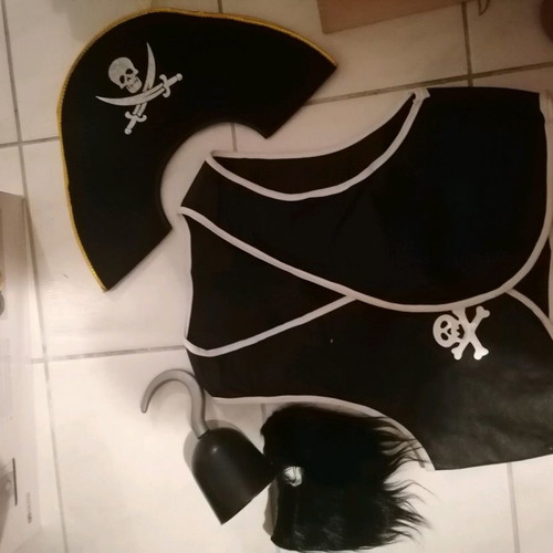 Pirate carnival costume used with bolero, hat, beard, and hook