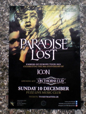 Paradise Lost promo poster used, concert 10.12.2023 at Fuzz Club