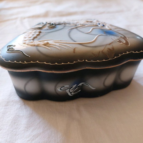 Japanese dynasty fondant dish with dragon in gray colors used 14×5 cm