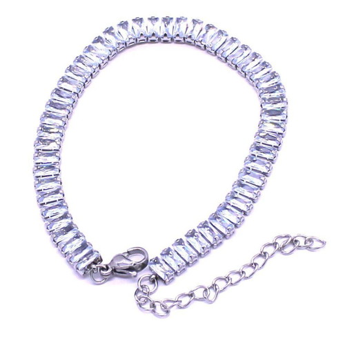 Steel Riviera Bracelet with Baguette Crystals, Silver and Gold, new