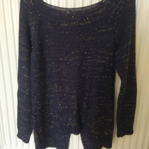 Knitted sweater with zipper like new, dark blue with gold thread