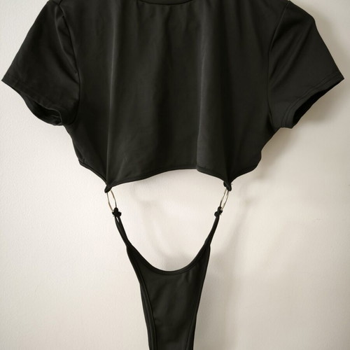 Shein women's bodysuit with silver rings, new, black, size L