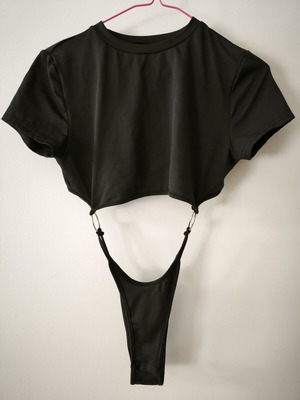 Shein women's bodysuit with silver rings, new, black, size L